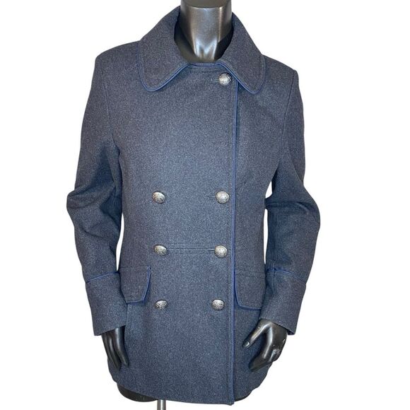 Coldwater Creek Wool Blend Pea Coat Shorter Style Double Breasted Womens Medium - Picture 1 of 7